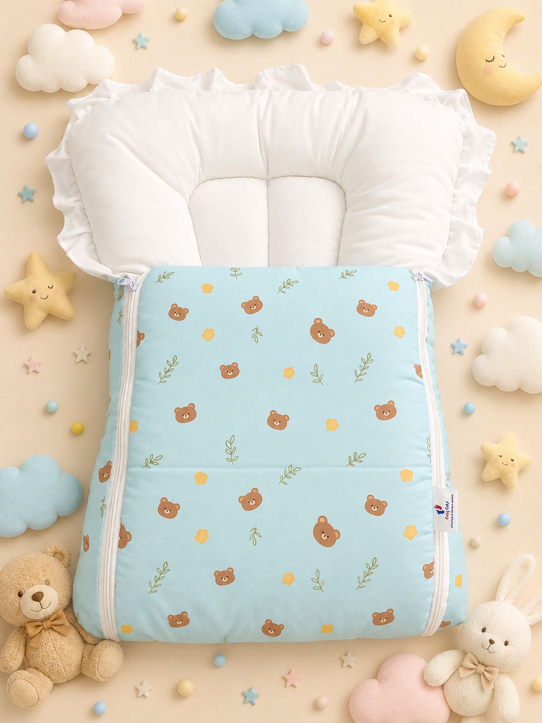 Baby Carry Nest – Light Blue Little Bear Design | Soft & Cozy Newborn Sleeping Bed