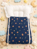 Baby Carry Nest – Blue & Little Bear Print | Soft & Cozy Newborn Sleeping Bed