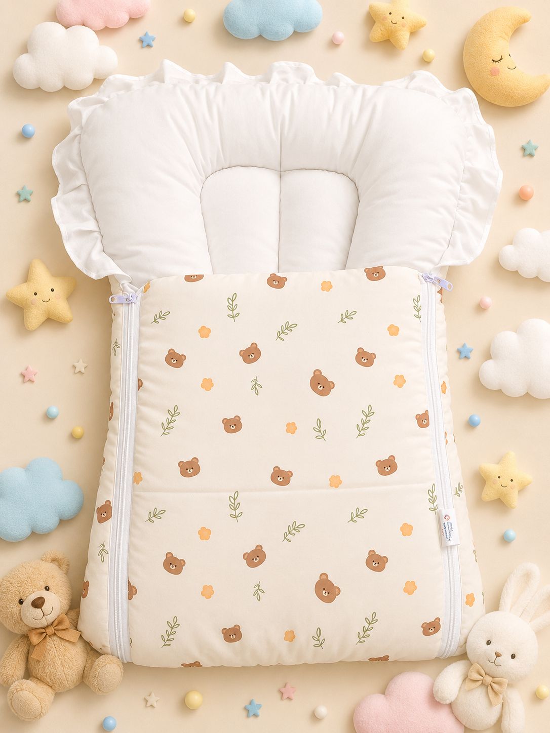 Baby Carry Nest – Unisex Color & Little Bear Design | Soft & Cozy Newborn Sleeping Bed