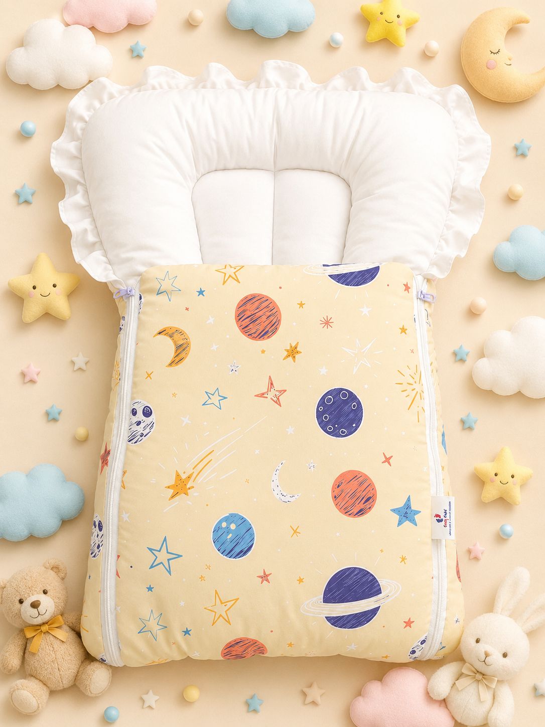 Baby Carry Nest – Unisex Color & Universe Print | Soft & Cozy Newborn Sleeping Bed