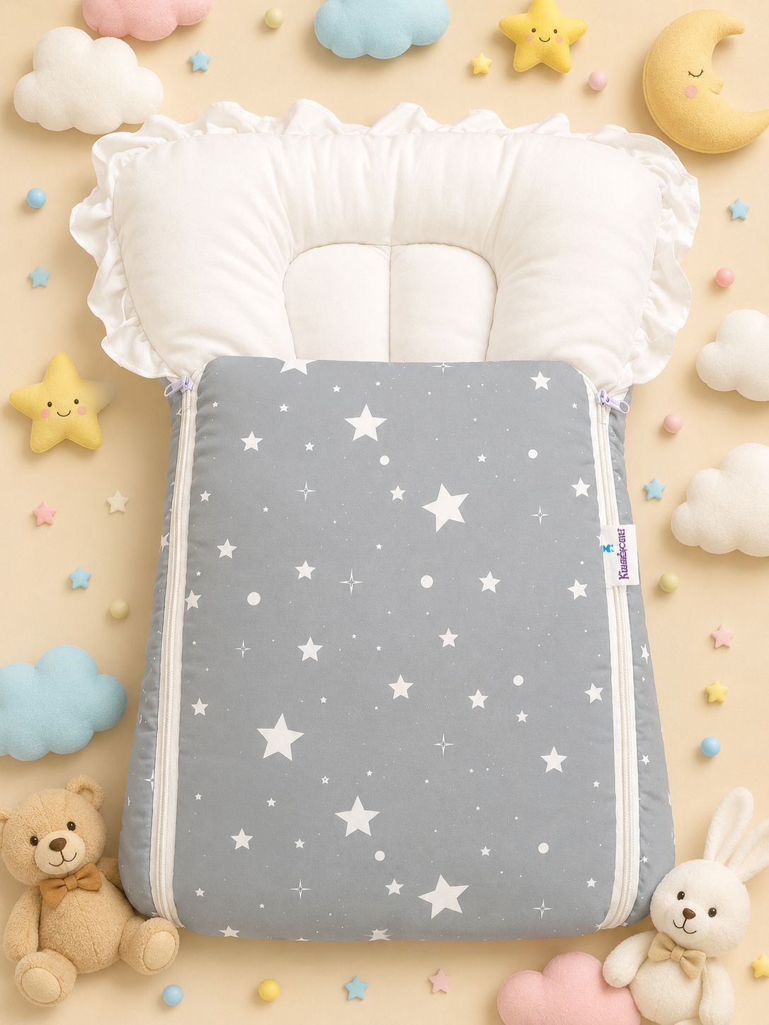Baby Carry Nest – Gray Color - Star Print | Soft & Cozy Newborn Sleeping Bed