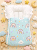Baby Carry Nest – Light Blue Rainbow & Clouds Design | Soft & Cozy Newborn Sleeping Bed