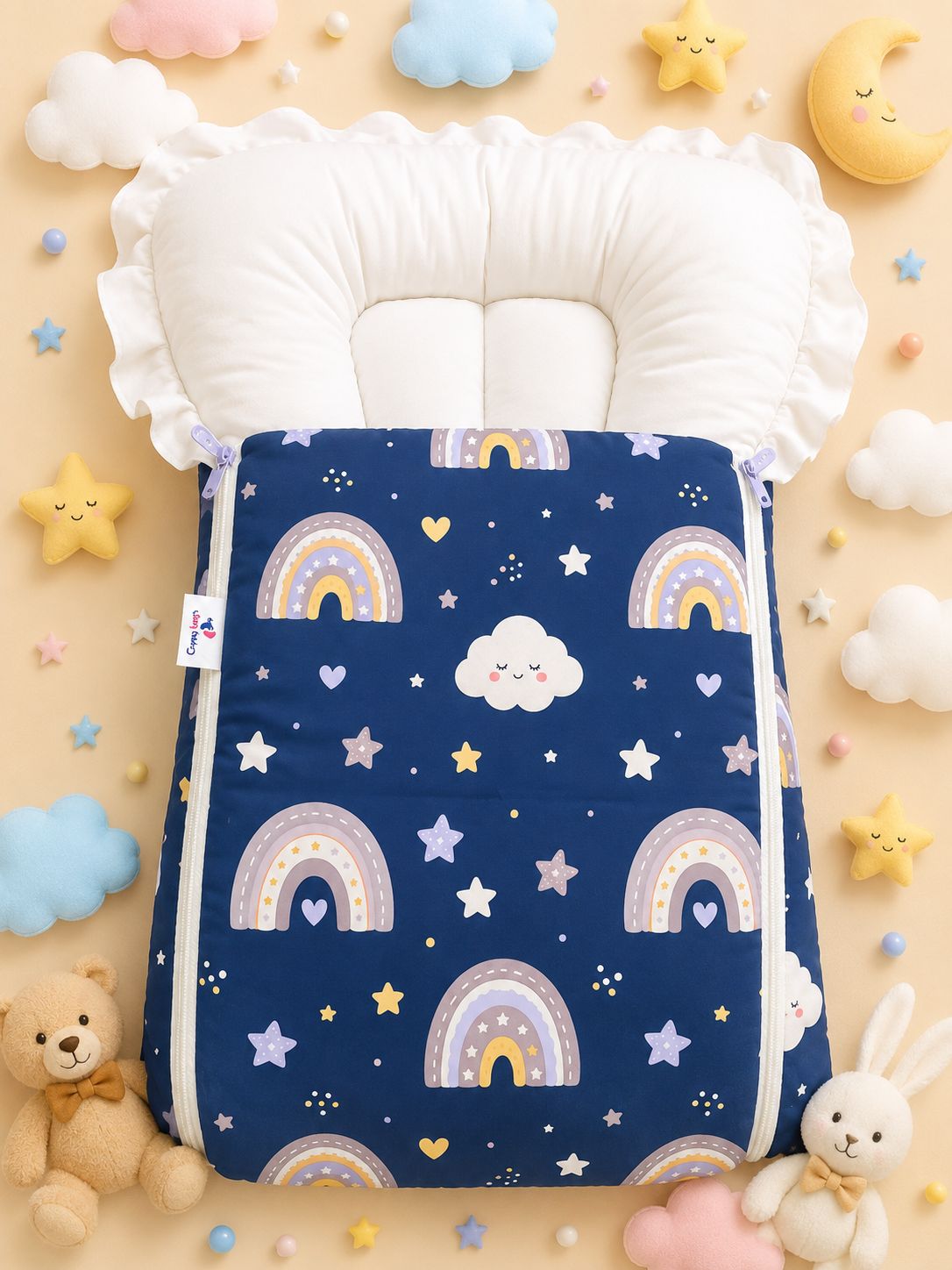Baby Carry Nest – Rainbow & Clouds Design | Soft & Cozy Newborn Sleeping Bed