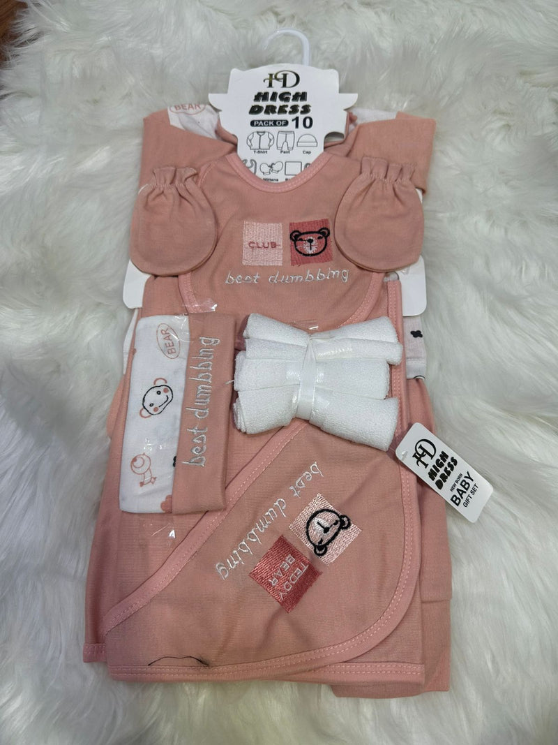 10 Pcs Newborn Baby Starter Set – Soft Pink | Complete Newborn Essentials