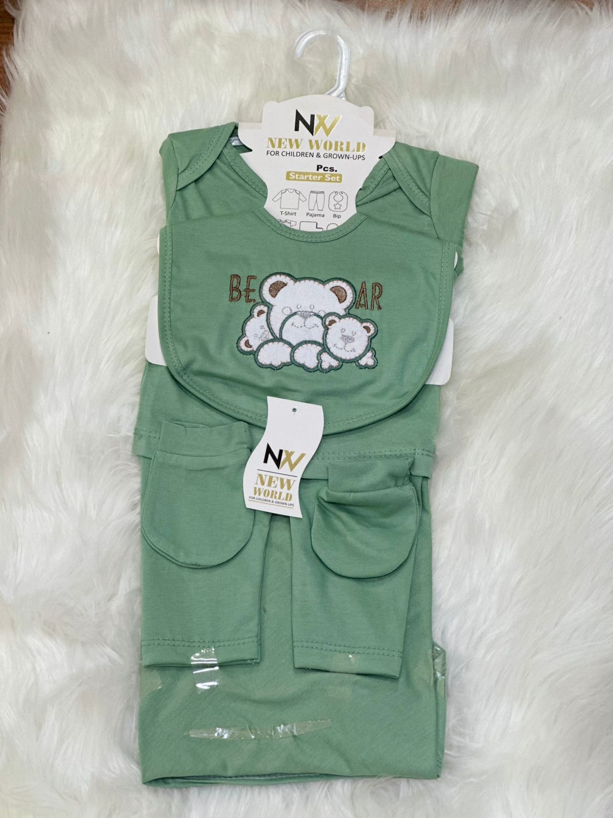 7 Pcs Newborn Baby Starter Set – Sage Green | Essential Newborn Gift Set