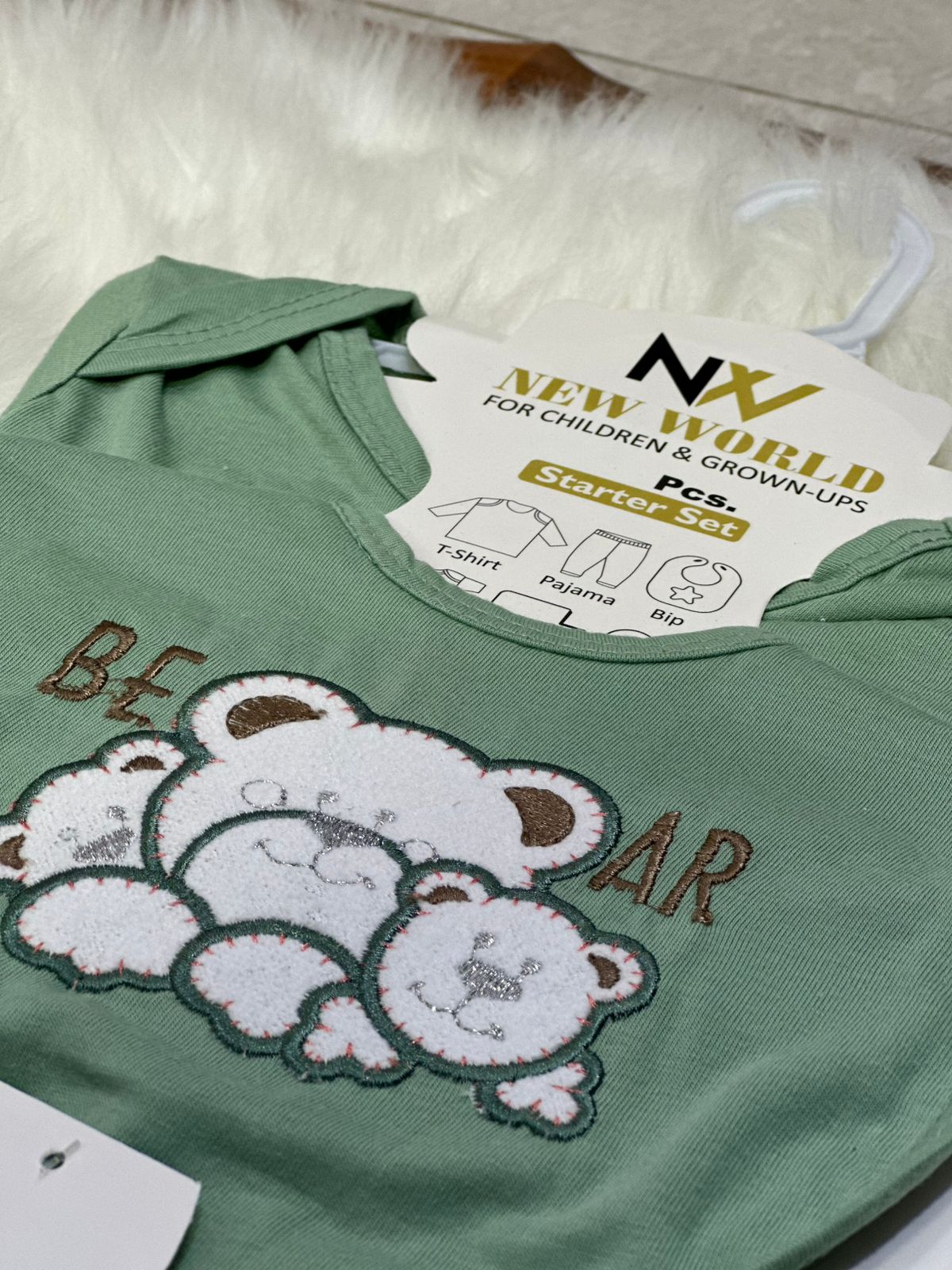 7 Pcs Newborn Baby Starter Set – Sage Green | Essential Newborn Gift Set