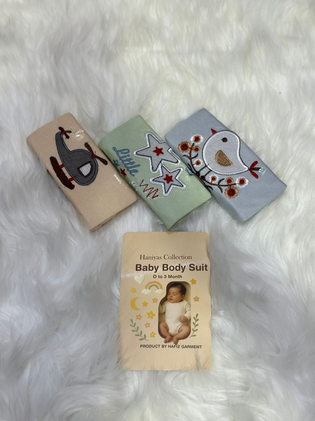 3 Pcs Newborn Bodysuit Set –  Printed Designs | 0–3 Months