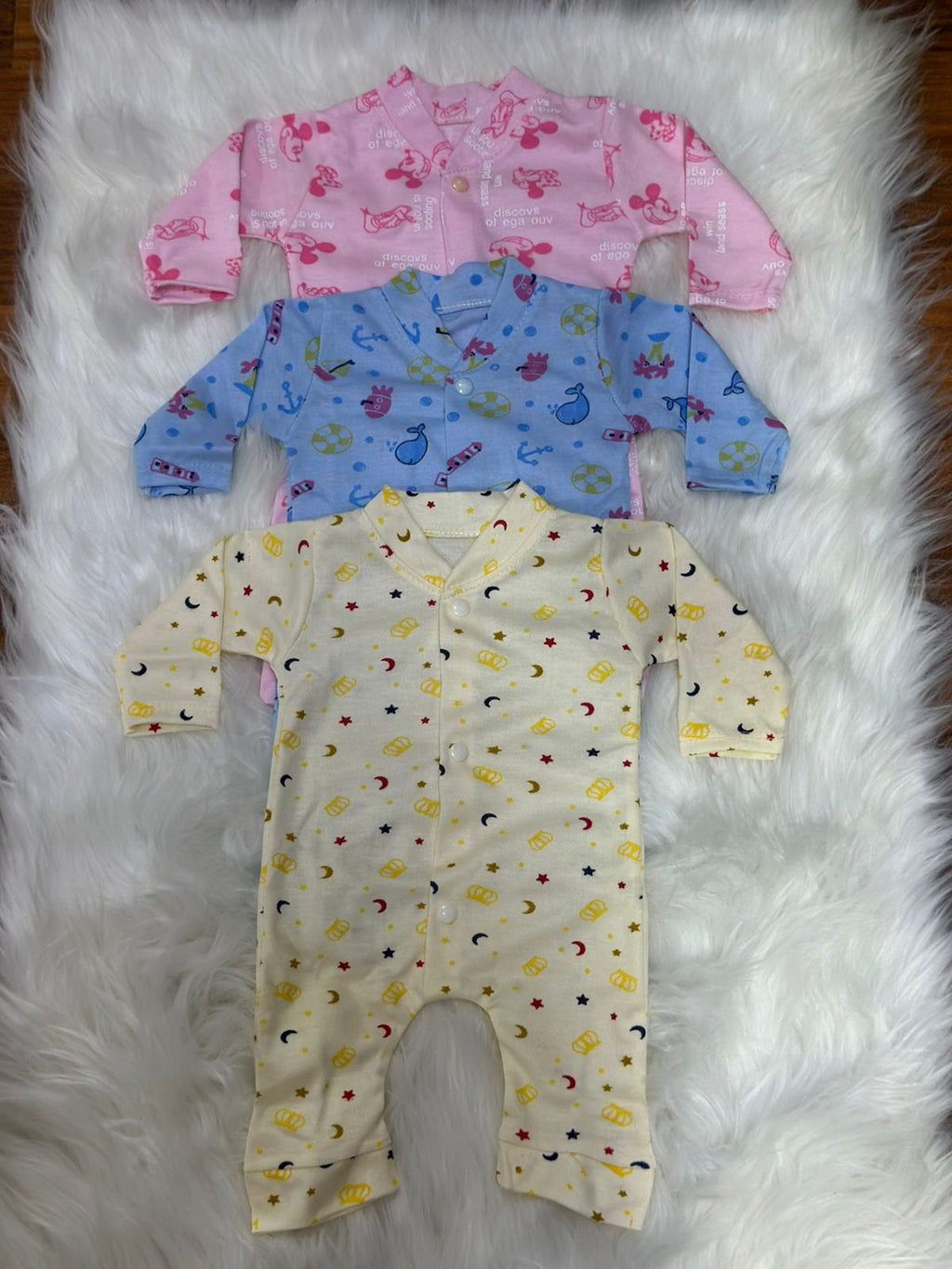 3 Pcs Newborn Romper Set –  Printed Designs | 0–2 Months