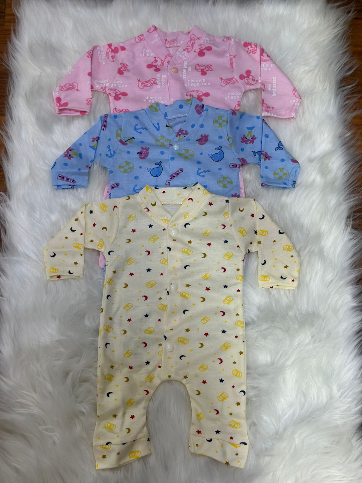 3 Pcs Newborn Romper Set –  Printed Designs | 0–2 Months