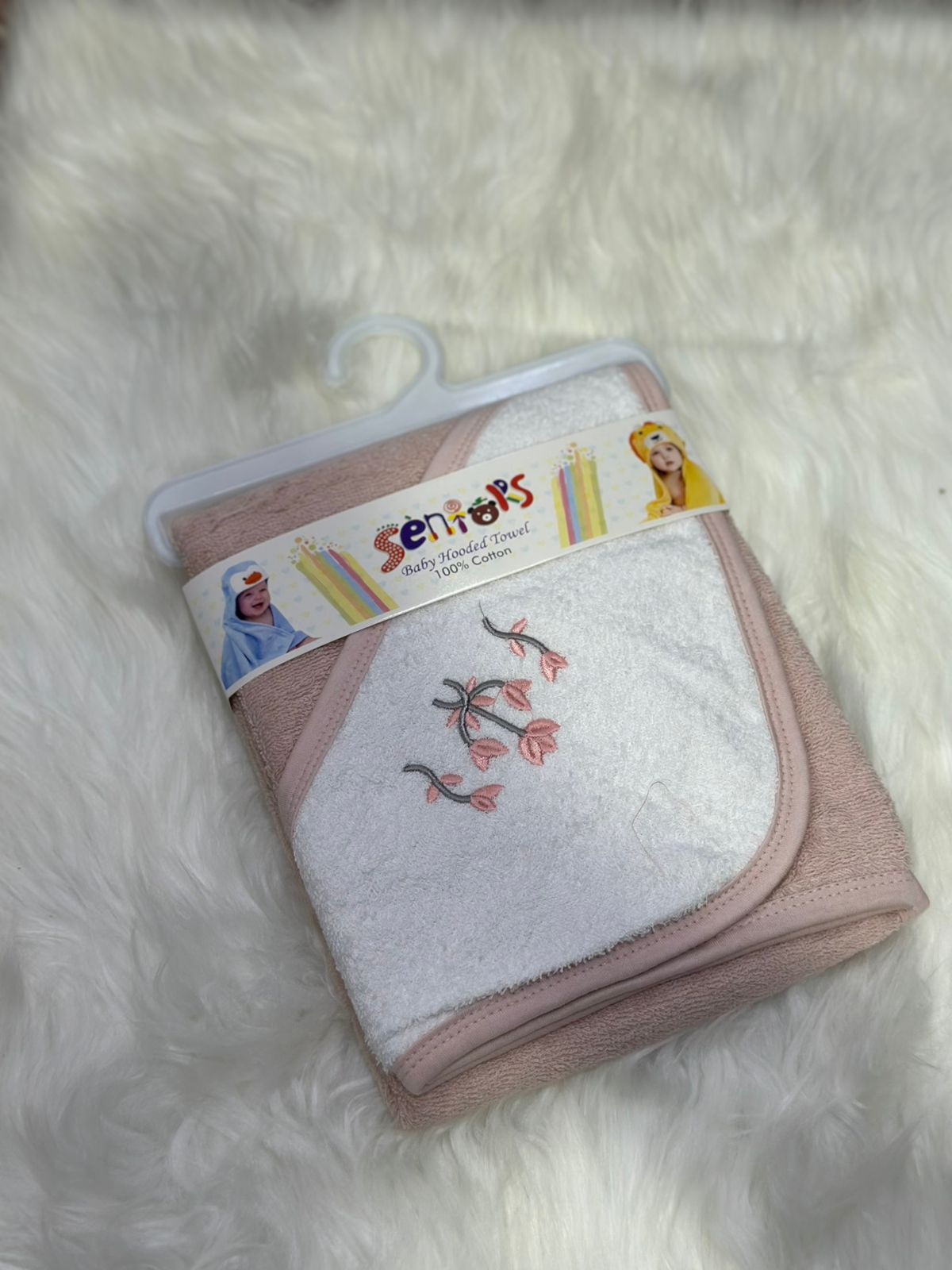 Baby Bath Towel – Full Size, Soft & Highly Absorbent - WHITE & PINK