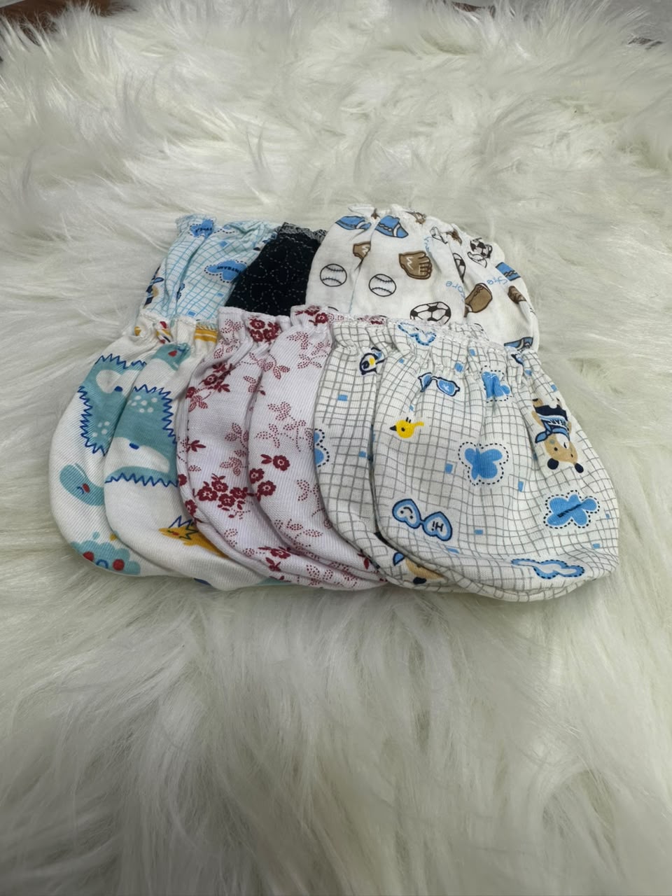 Pack of 6 Baby Mittens - 6PCs - Washable Soft Cotton Fabric