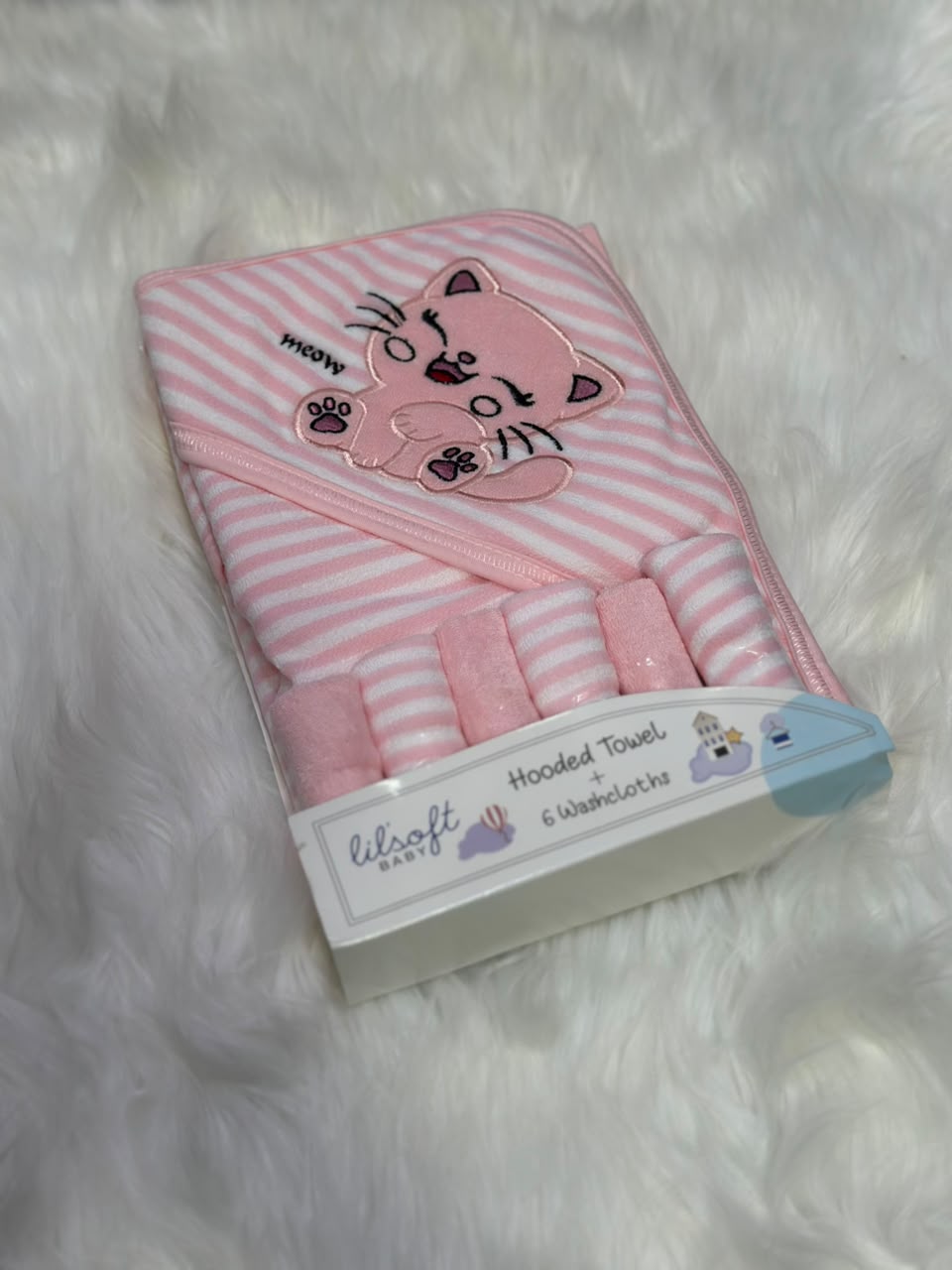 Premium Quality Baby Hooded Bath Towel with Face Towels - Pink