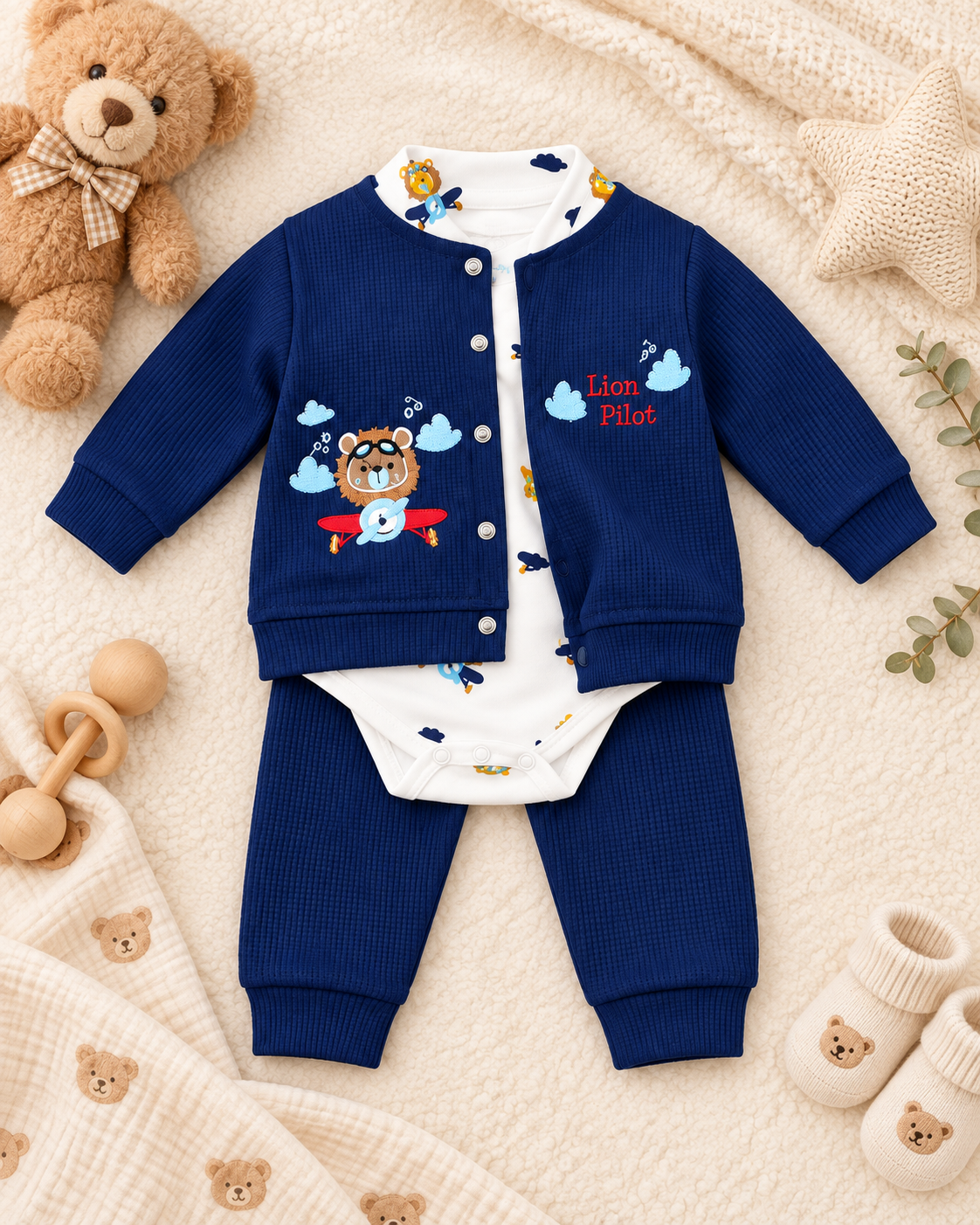 3Pcs Premium Fancy Suiting Set for Newborn & Baby Boys – 0 to 12 Months
